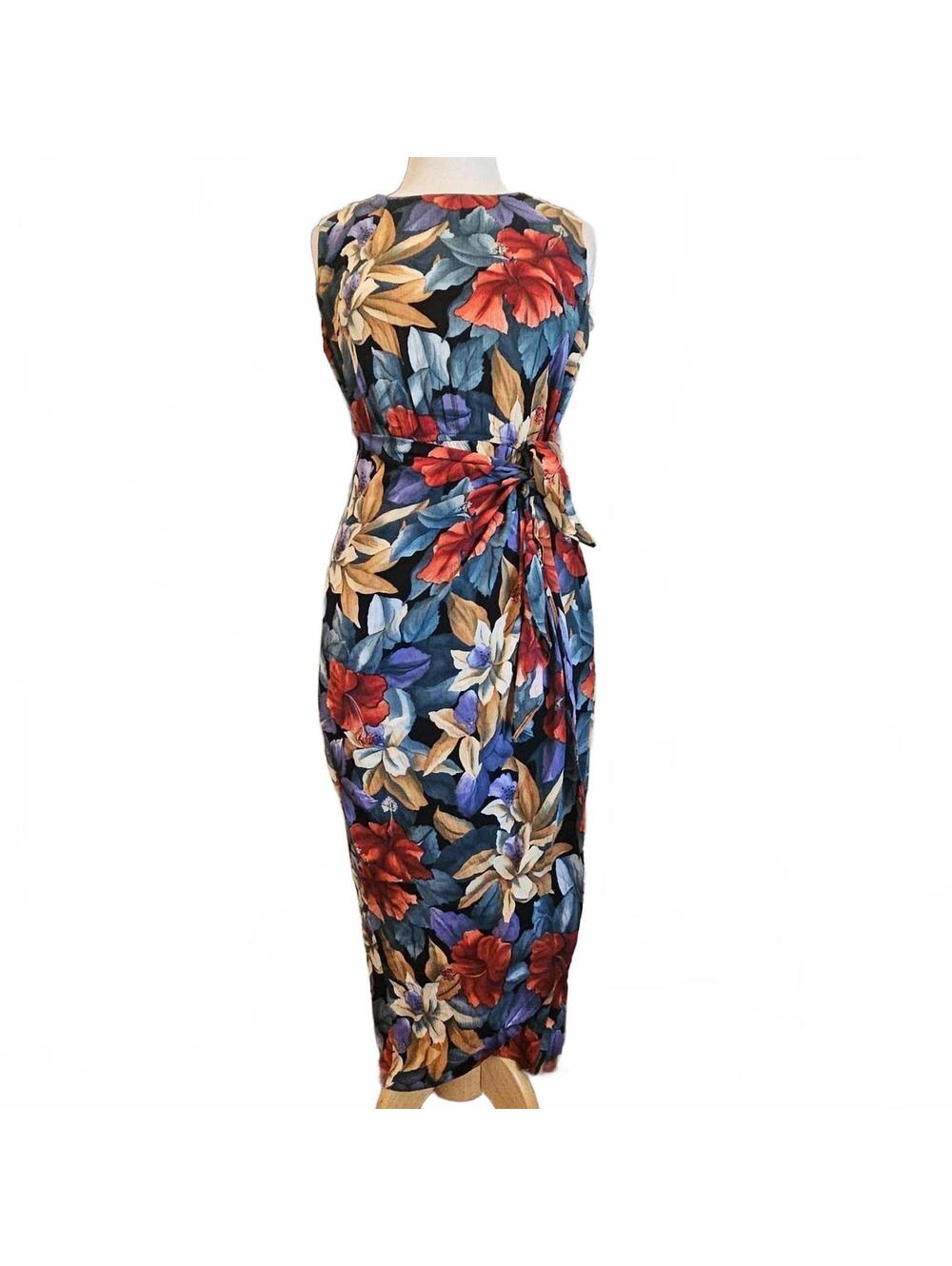 90s Vintage KC Spencer size 8 petite, wrap dress, tropical summer